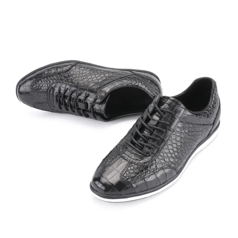 US $168.69 Authentic Real Crocodile Belly Skin Male Casual Black Sneakers Genuine Alligator Leather Soft Rubble Sole Men Laceup Flats Shoe