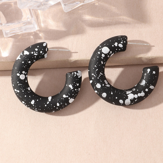 Geometric Polka Dot Earrings For Women's Personality Cold Style Black And White Dali Pattern Inkjet Jewelry Accessories