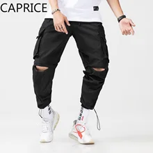 Мужские шаровары с дырками на коленях с карманами и эластичной резинкой на талии, повседневные брюки в стиле уличного панк, хип-хоп, мужские армейские брюки-карго