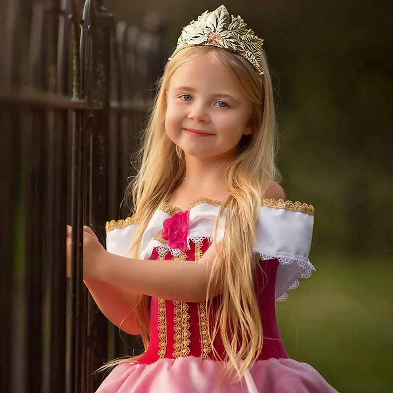 Костюм Авроры для девочек нарядная одежда принцессы Детское платье для костюмированной вечеринки на Хэллоуин с открытыми плечами и длиной до щиколотки для детей от 4 до 10 лет