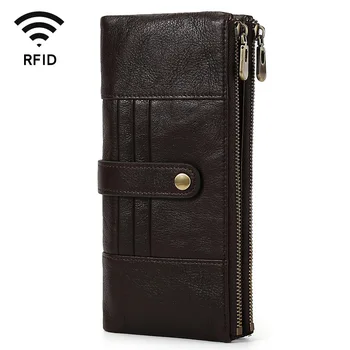 

2020 Men's Wallet Double Zipper Wallet Multi-Card RFID Anti-theft Brush Wallet Leather Coin Holder Buckle Long Clutch Wallets