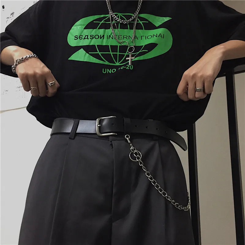 Готический Черный корейский INS Harajuku BF женский черный хип-хоп пояс-цепочка винтажная Повседневная крутая Мода Ulzzang пара ins сплошные ремни