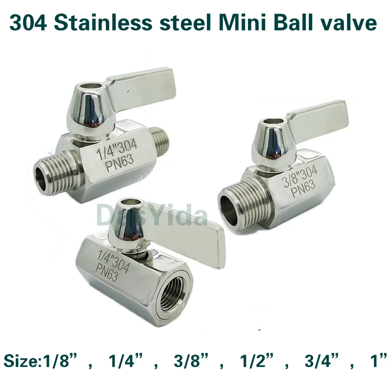 Size : 3/8 SHENYUAN 1/4“ 3/8” 1/2 3/4 1 BSP Male to Male Thread 304 Stainless Steel Ball Valve for Water Oil Gas 