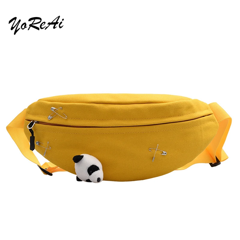 

Canvas Pillow Women Bag New Korean Cute Chest Bag Girl Sports Waist Belt Bag Banana Yellow Sling Beg Fanny Packs Panda Travel