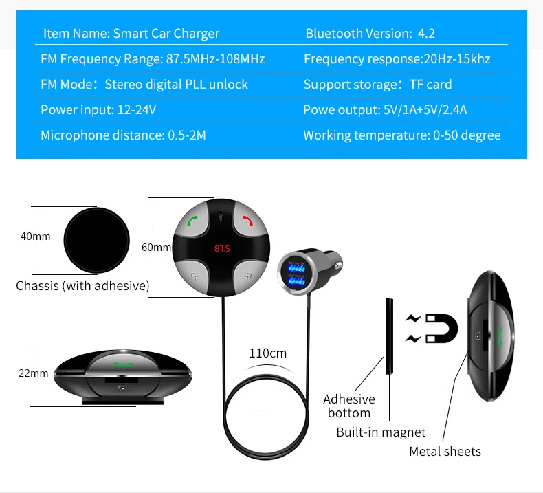 Беспроводной Громкая связь Bluetooth 4,2 светодиодный fm-передатчик автомобильный комплект MP3 аудио плеер 2 USB порта зарядки Поддержка TF карты автомобильный адаптер