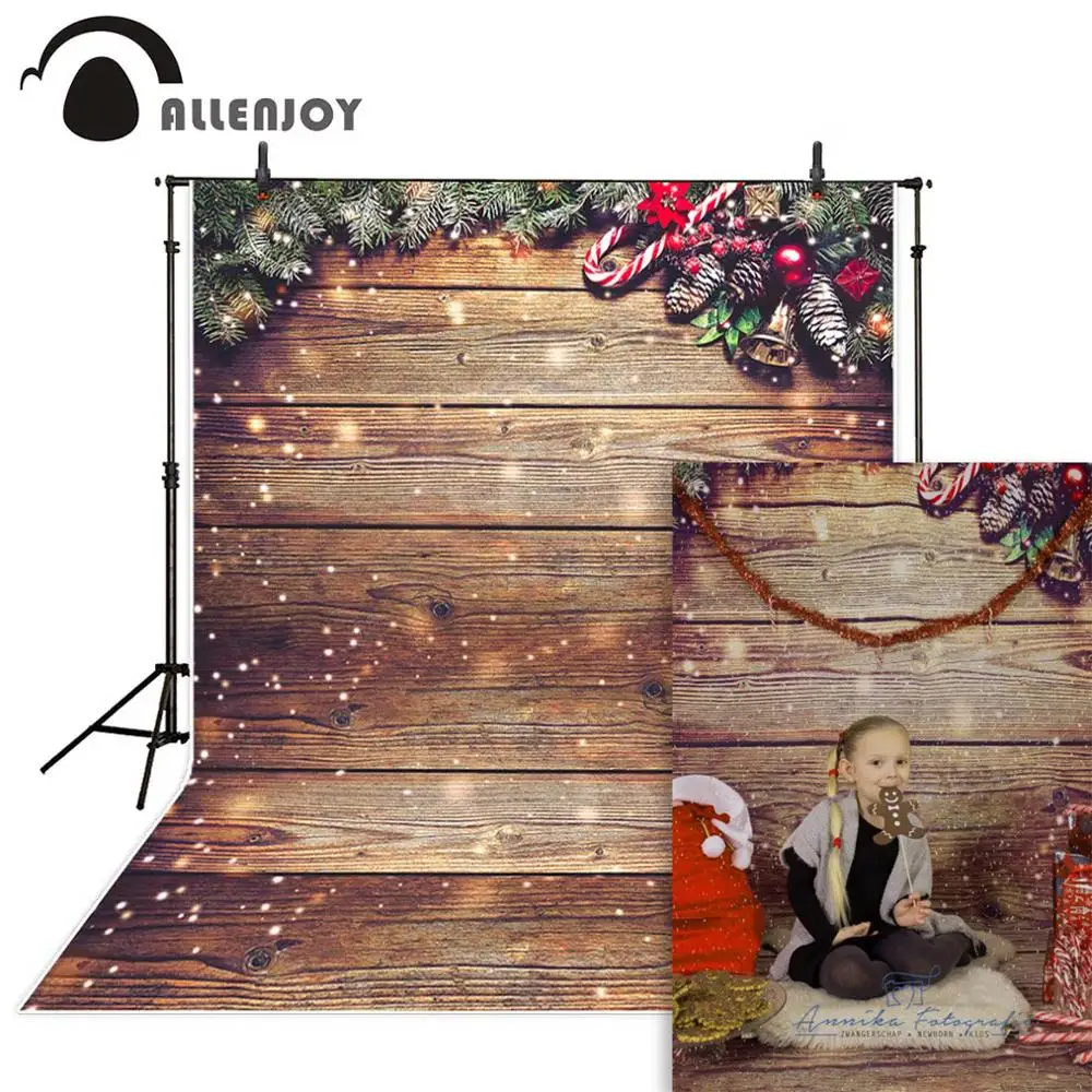 Allenjoy Christmas Backdrop Wooden Board Winter Gift glitter Bell Vinyl Photography Background Photo Studio Photophone Photocall |