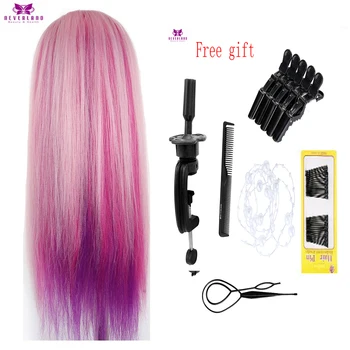 

Colorful Pink Hair Cosmetology Training Head For Hairstyles Braiding Professional Hairdressing Dummy Doll Head Christmas Gifts