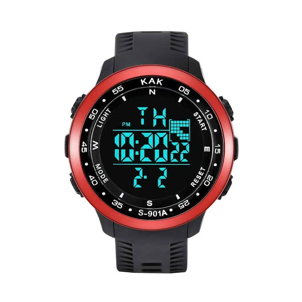 KAK часы уникальные многоцветные цифровые часы для мужчин многофункциональные водонепроницаемые спортивные часы PU ремешок электронные наручные часы Q1 - Цвет: Red