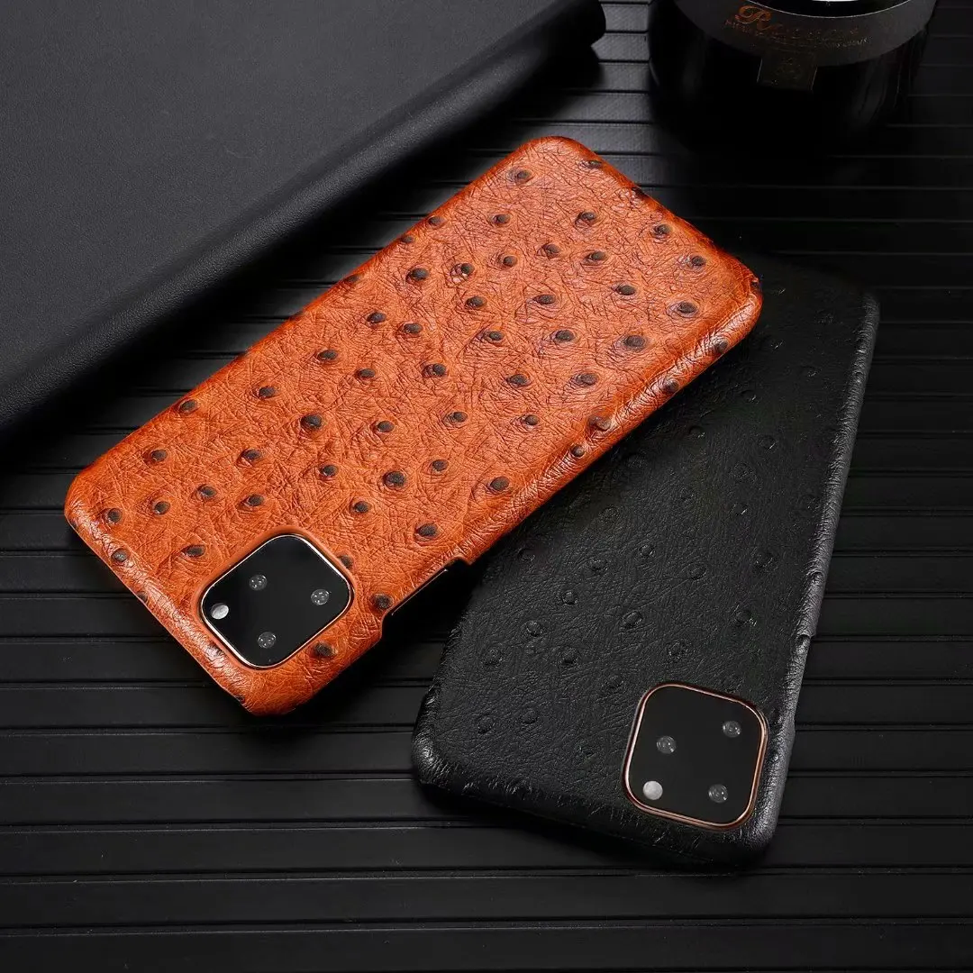 

Luxury Genuine Leather Phone Case for Apple iPhone 11 Pro Max Cow Hide Leather Cover Fashion Ostrich Pattern