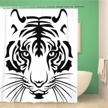 

Bathroom Shower Curtain Face Black Tiger White Circus Head Tattoo Mean Stripes Polyester Fabric 72x72 inches Waterproof Bath