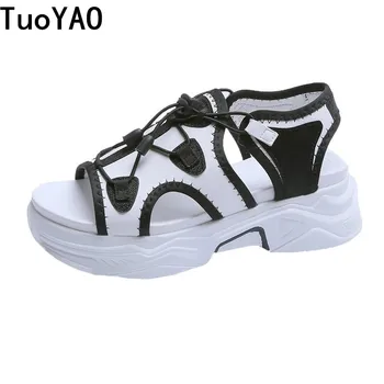 

Women Sandals 2020 Summer Hollow Out Wedges Gladiator Sandalias High Heel Chunky Platform Mesh Breathable Casual Shoes Woman