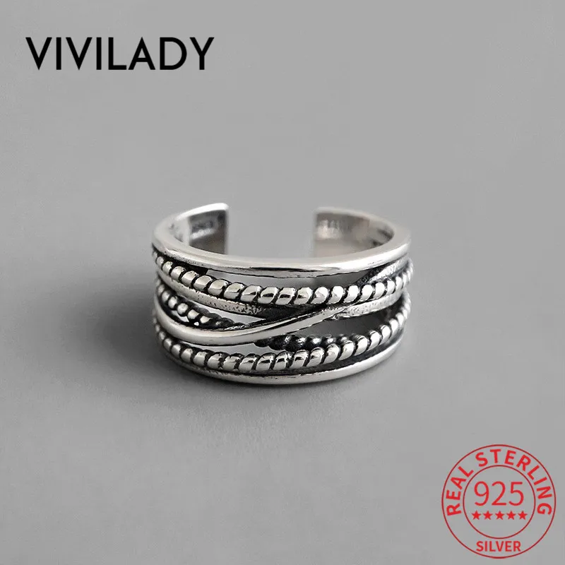 VIVILADY, 925 пробы, серебряные, Ретро стиль, многослойные, обмотка, твист, для женщин, шарм, открытые кольца, Ретро стиль, высокое качество, Женские Ювелирные изделия для вечеринки
