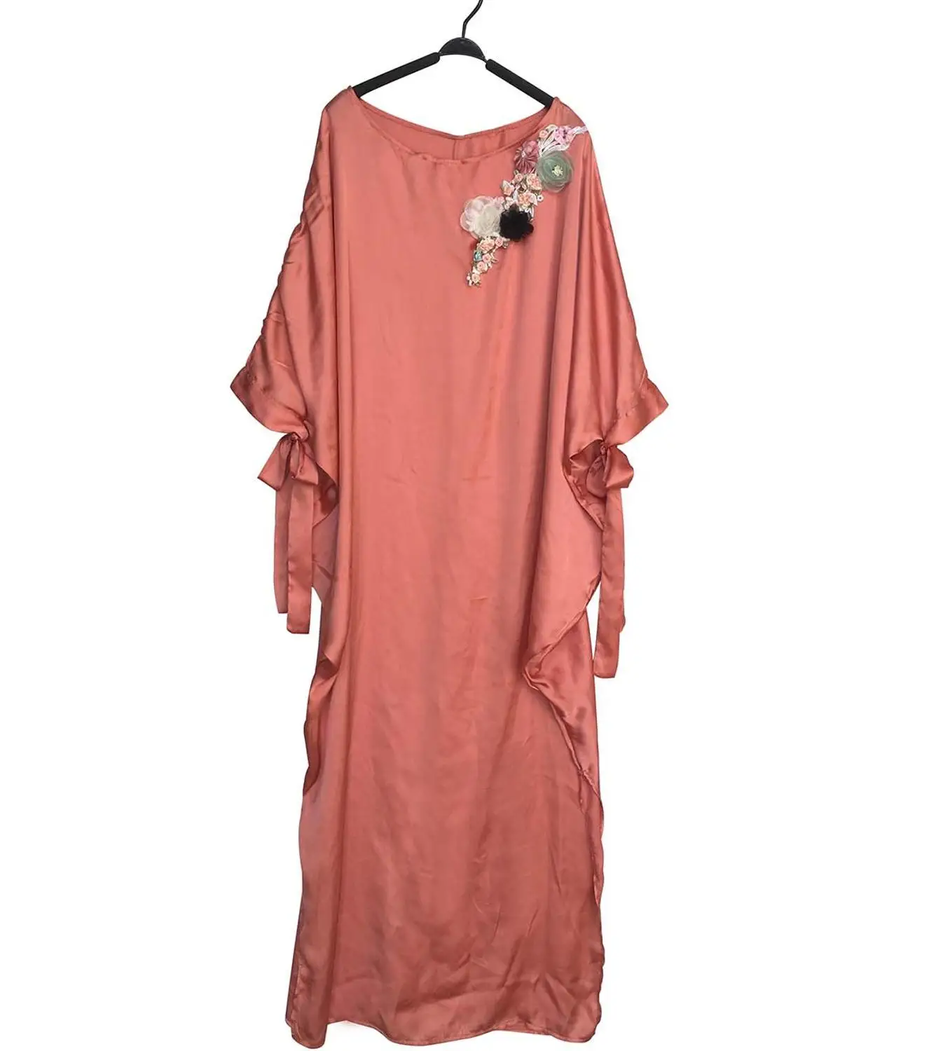 Tilapia Новое атласное вышитое большое длинное платье Летучая Мышь Модные Вечерние Платья - Цвет: pink