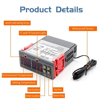 

STC-3018 12V 24V 220V Digital Temperature Controller C/F Thermostat Relay 10A Heating/Cooling Thermoregulator Dual LED Display