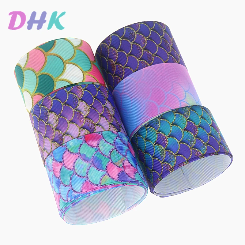 DHK 1,5 ''10 ярдов шаблон рыбья шкала напечатанный Grosgrain ленточный аксессуар Hairbow головной убор украшение «сделай сам» оптом 38 мм B1817