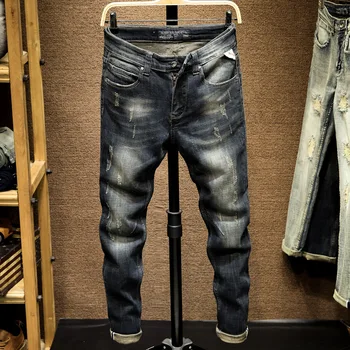 

men's straight fit old personalized Long Pencil Jeans Pants 2020 New Man's Scratched Slim Skinny Denim Pants
