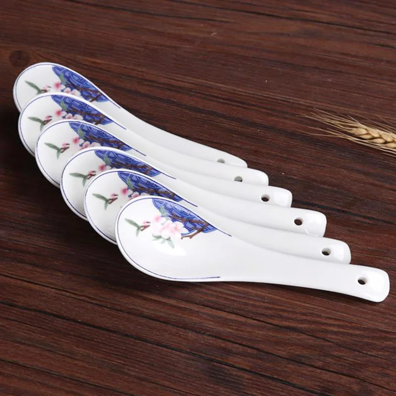 5pcs/lot Jingdezhen Ceramic Spoon Chinese Rice Spoons Home Dinnerware