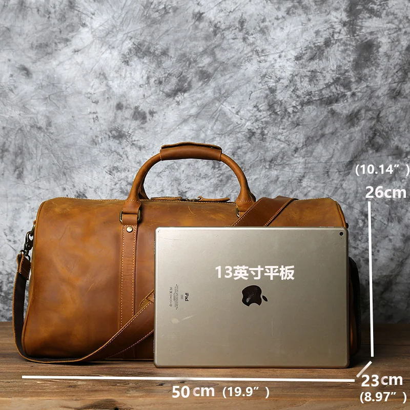 Nzpj men s retro leather travel bag first layer cowhide large capacity travel bag business trip