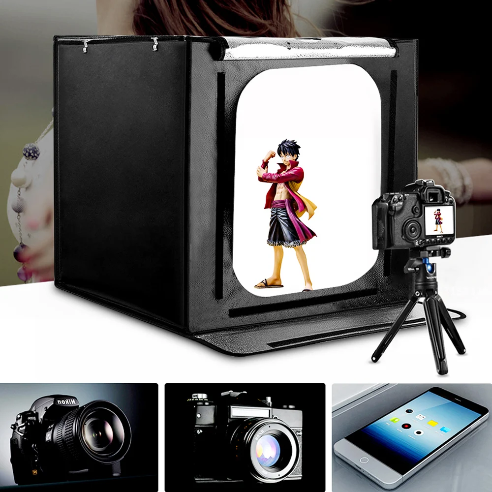 SPASH 60x60cm 24 inch Portable Mini Photo Studio Box Softbox 46W 3400LM White LightBox Lighting Studio Shooting Tent Box Kit 8