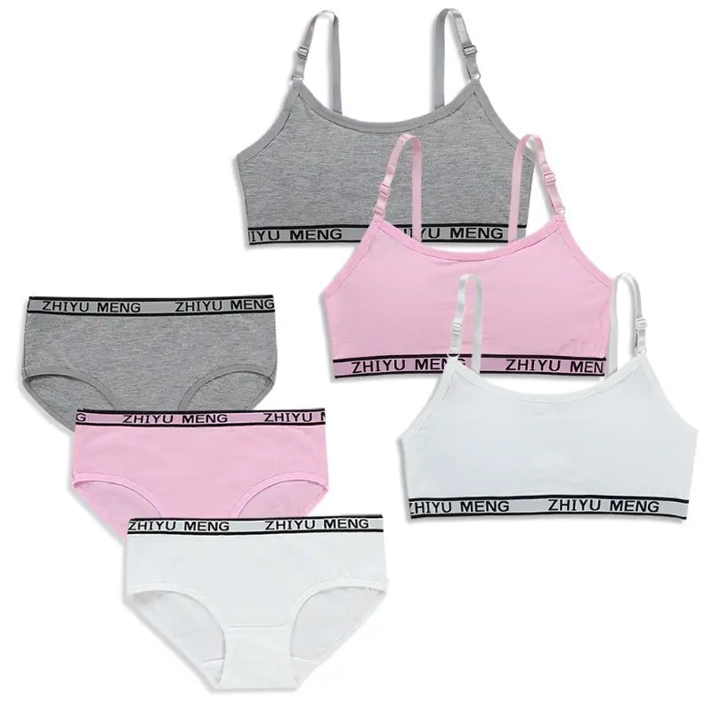 Teenagers Girls Lingerie Cotton Underwear Sets Kids Young Girls Training  Bras Puberty Students Bra Vest Brassiere Panties