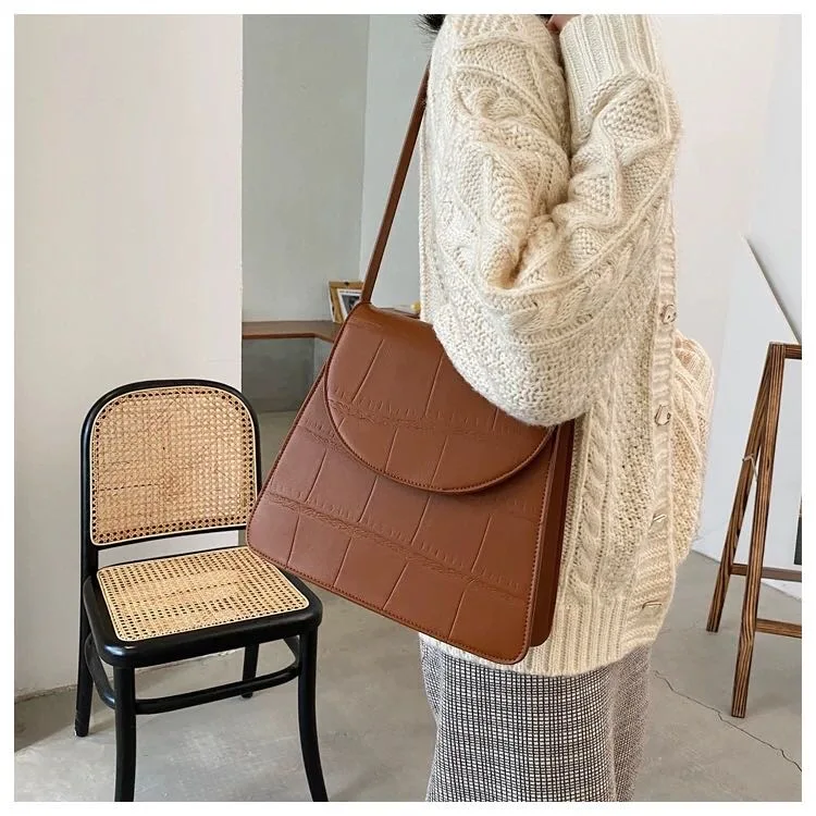 

Korean Style Stone Pattern Single Shoulder Bag All Match Large Capacity Handbag Solid Color Armpit Bag Autumn Winter