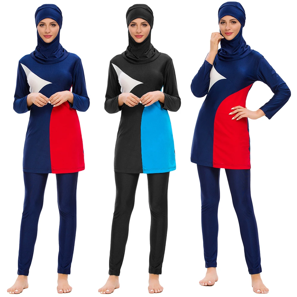 

New Muslim Women Swimsuit 3pcs Swimwear Full Cover Hijab Beacwear Islamic Modest Bathing Suit Arab Swim Wear Surf Set Plus Size