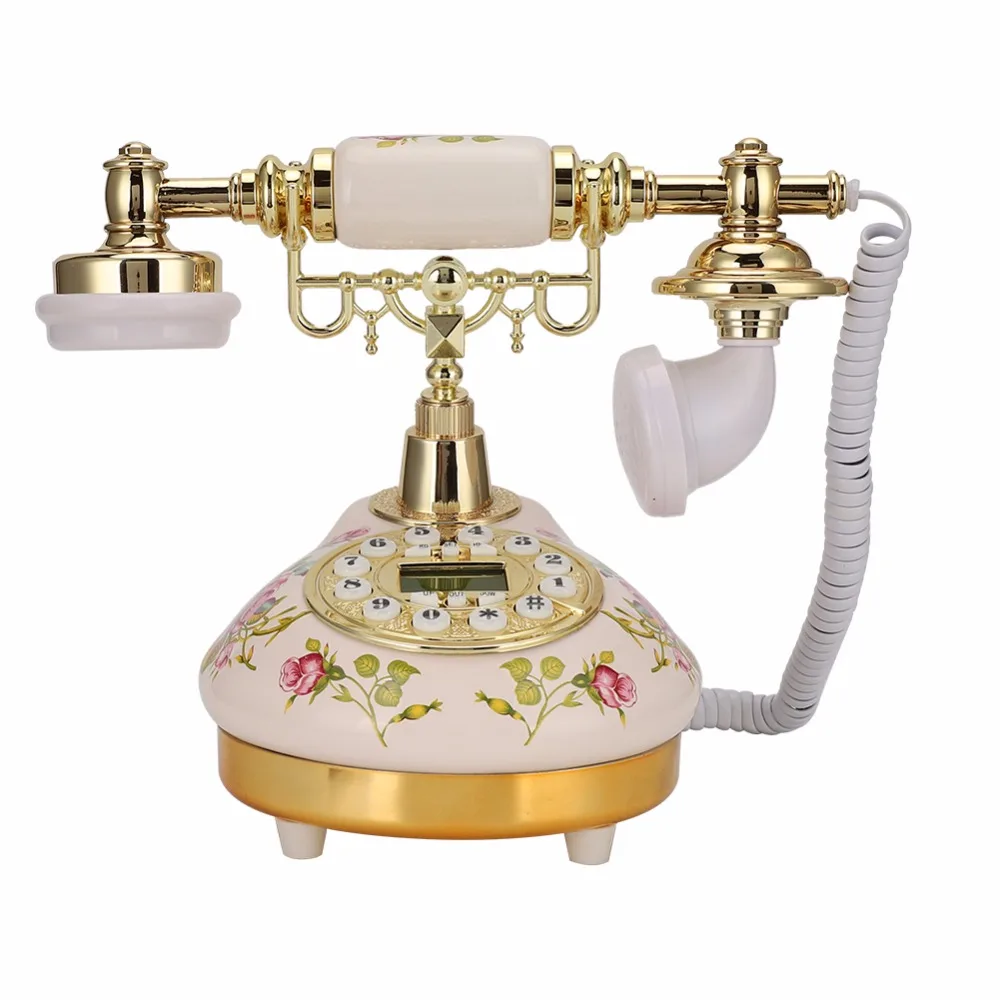 SunXue Decoration Living Room Welcome Metal + Wood Telephone- Retro Classical Button Dialing Cable Landline Phone 