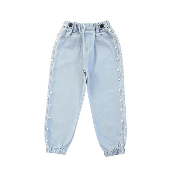 

2020 new autumn winter children clothes denim pants age for 3-12 yrs little girls 3d pearl loose simple pants baby girls trouser