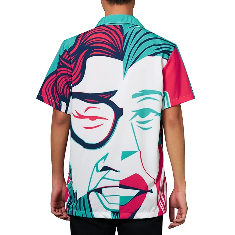 Мужская блузка с коротким рукавом и пуговицами, летняя Удобная рубашка с принтом в стиле хип-хоп, Повседневная Свободная рубашка с отложным воротником для отдыха, модные мужские рубашки