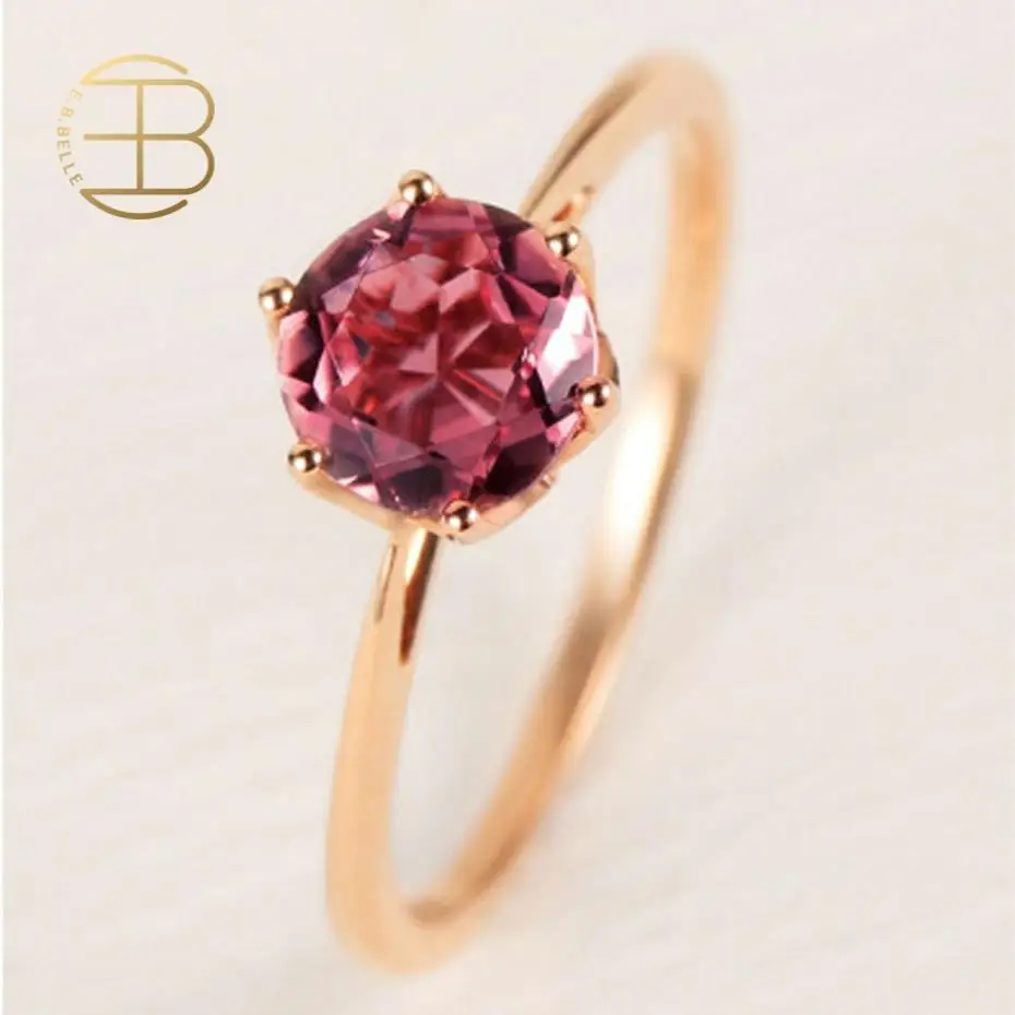 New Design Sweet Candy Circle Garnet Red Gem Rose Gold Wedding Rings For Women Thin Elegant