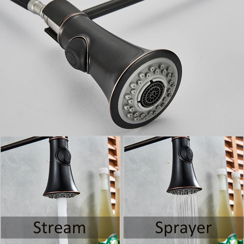 Vidric High Arch ORB Black Pull Out Kitchen Faucet Bronze Black Spring