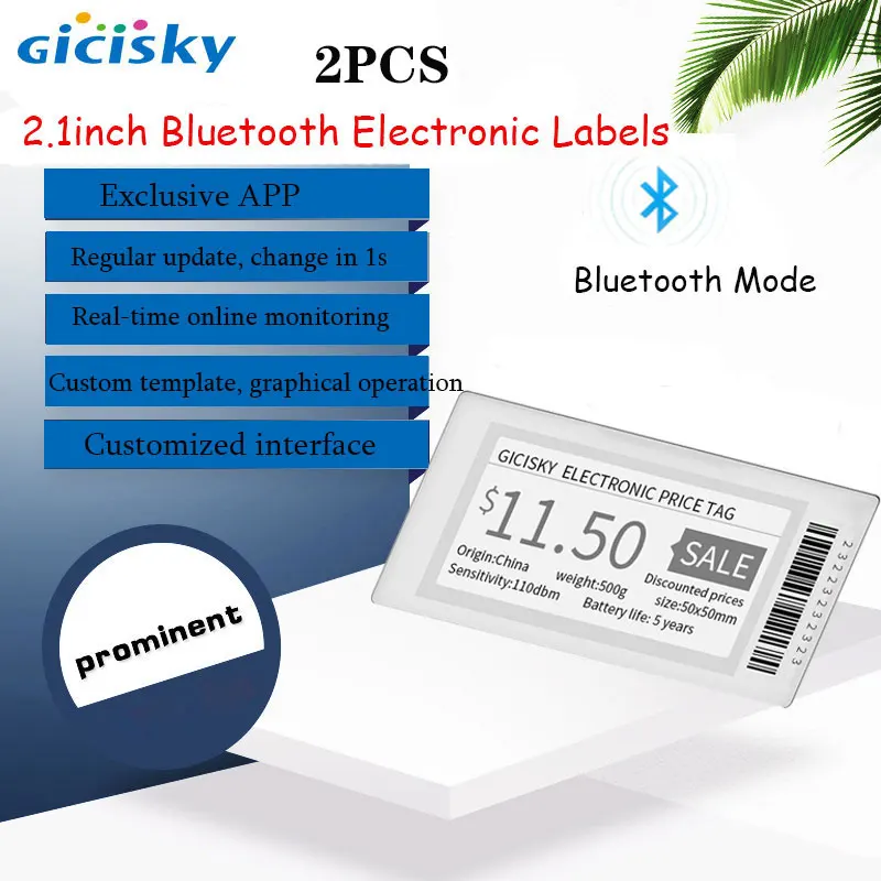 Gicisky epaper-pantalla electrónica de 2,1 pulgadas con Bluetooth, pantalla EPD, reemplazo de fondo para centro comercial, precio de actualización fácil, 2 uds.
