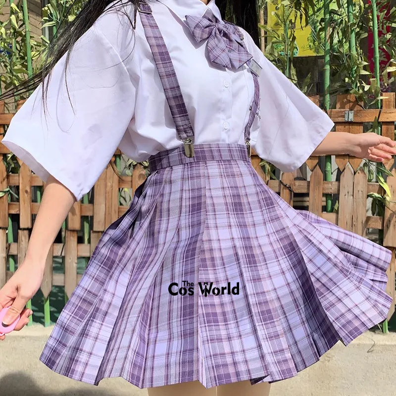 Japanese Girl's Summer High Waist Pleated Plaid Skirts For JK School Uniform Students