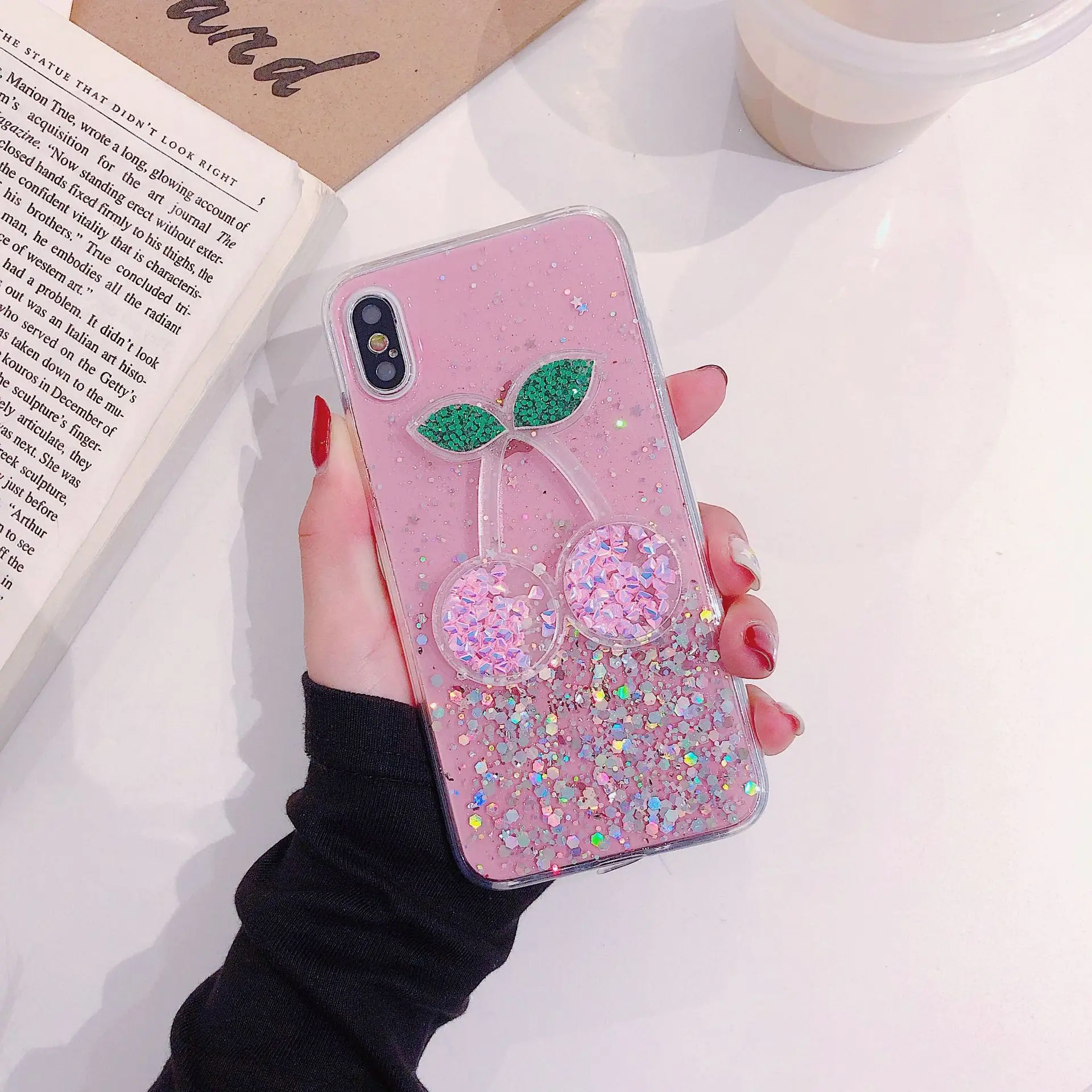 David accessories фрукты лошади с изображением стакана с красным вином с Пластик смолы со струящимся блестки самостоятельное украшение телефона, ремесло, 1Yc7701