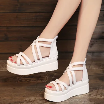 

2020 Sandals women's summer women's slope heel thick bottom open toe new ZIPPER HIGH HEEL SANDALS