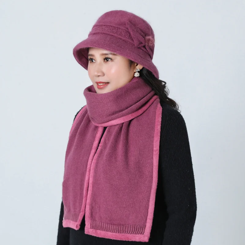 Bing Yuan Hao Xuan Winter Warm Knitted Hat And Scarf gloves Hat Warm Knitted Hat Winter Beanie Hat For Woman - Цвет: purple
