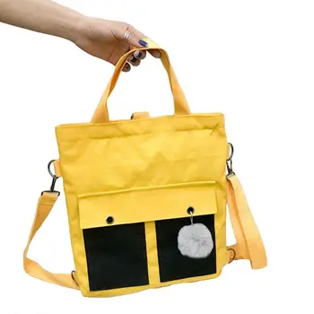 

Hot Women Canvas Handbag Multi Pockets Crossbody Wear Resistant Bag Casual 2 Colors Block Fluffy Ball Shoulder Bag Bolsas Femini