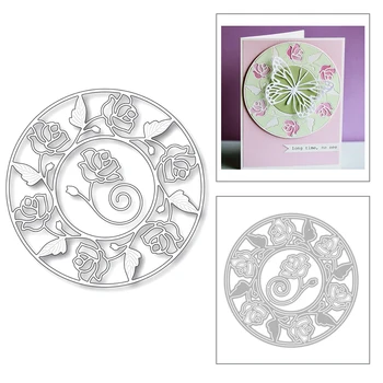 

2020 New Round Shape Frame Rose Flower and Leaf Background Embossing Metal Cutting Dies For Scrapbooking Greeting Card Making