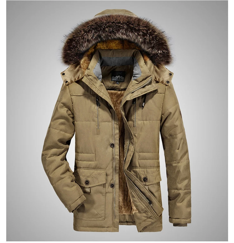 Мужская зимняя куртка, толстая теплая хлопковая стеганая парка, пальто, мужские куртки средней длины, флисовые пальто с капюшоном, ветровка, брендовая одежда 6XL - Цвет: Хаки
