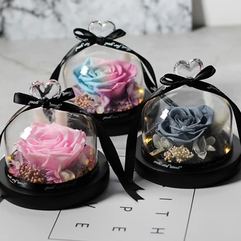 

HOT Exclusive Rose in Glass Dome with Lights Real Eternal Rose Beauty And The Beast Preserved Rose Mother's day gift Wedding