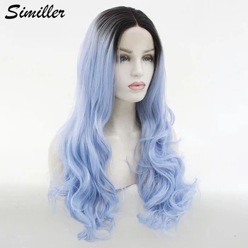 

Similler Lace Front Ombre Blue Wig 26 Inch Long Curly Hair African American Women Synthetic Wigs 2 Tones