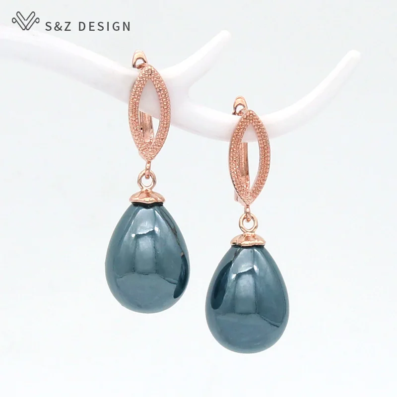 S&Z DESIGN Europe America Vintage Water Drop Simulated Pearl Dangle Earrings For Women Elegant Temperament Wedding Party Jewelry