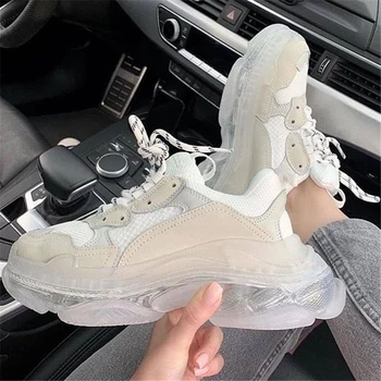 

Transparent womens sneakers shoes 2020 fashion Genuine Leather womens luxury shoes ins platform sneakers Rainbow running shoes