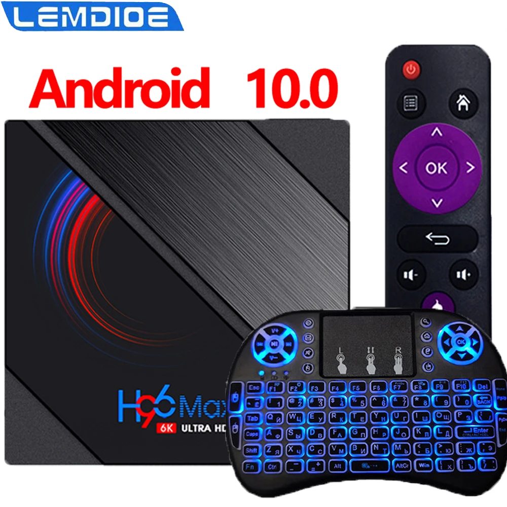 ТВ-приставка android 10 4G 64 ГБ 6K H96 MAX H616 2020G 2 Wi-Fi Google Voice | Электроника