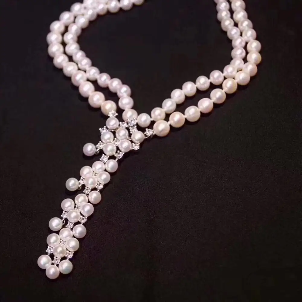 Fine Jewelry Natural Fresh Water 4-7mm White Peals Multi Layers Necklaces for Women Fine Pearls Necklaces