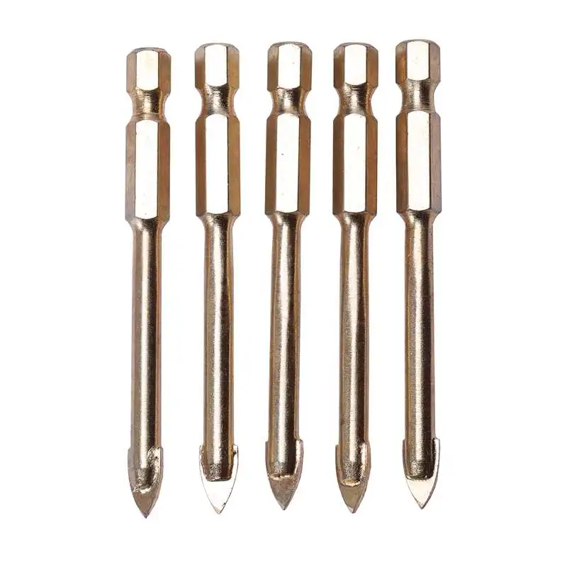 

New 5 Pieces Of 6Mm Glass Drill Bit Set Tungsten Carbide Tip Ceramic Tile Cutter With 1/4 Inch Hex Handle Power Tool Accessories