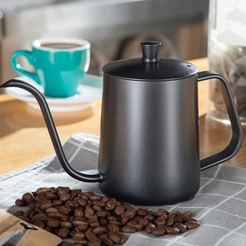

Drip Kettle 600Ml Coffee Tea Pot Teflon Stainless Steel Gooseneck Drip Kettle Swan Neck Thin Mouth with Thermometer