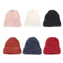 Женские зимние бархат шениль шапочка Кепки однотонные Цвет «кроше» с подогнутыми краями Кепка c черепом из 40JF