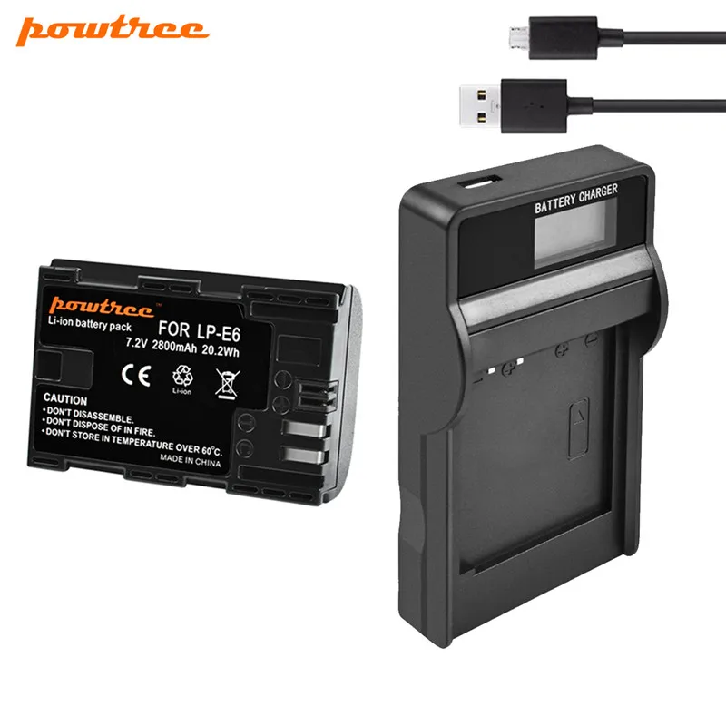 Powtree LP-E6 LP E6 2800mAh 7,2 V батарея+ USB lcd зарядное устройство для камеры Canon EOS 5D4 5D3 60D 6D 7D 70D 80D 5DSR