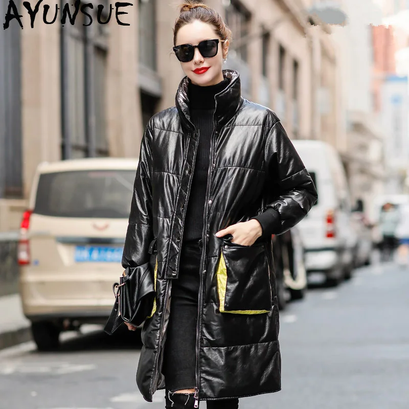 AYUNSUE Leather Jacket Winter Coat Women Long Down Jacket Women Clothes Luxury Genuine Sheepskin Coat Chaqueta Mujer MY4564